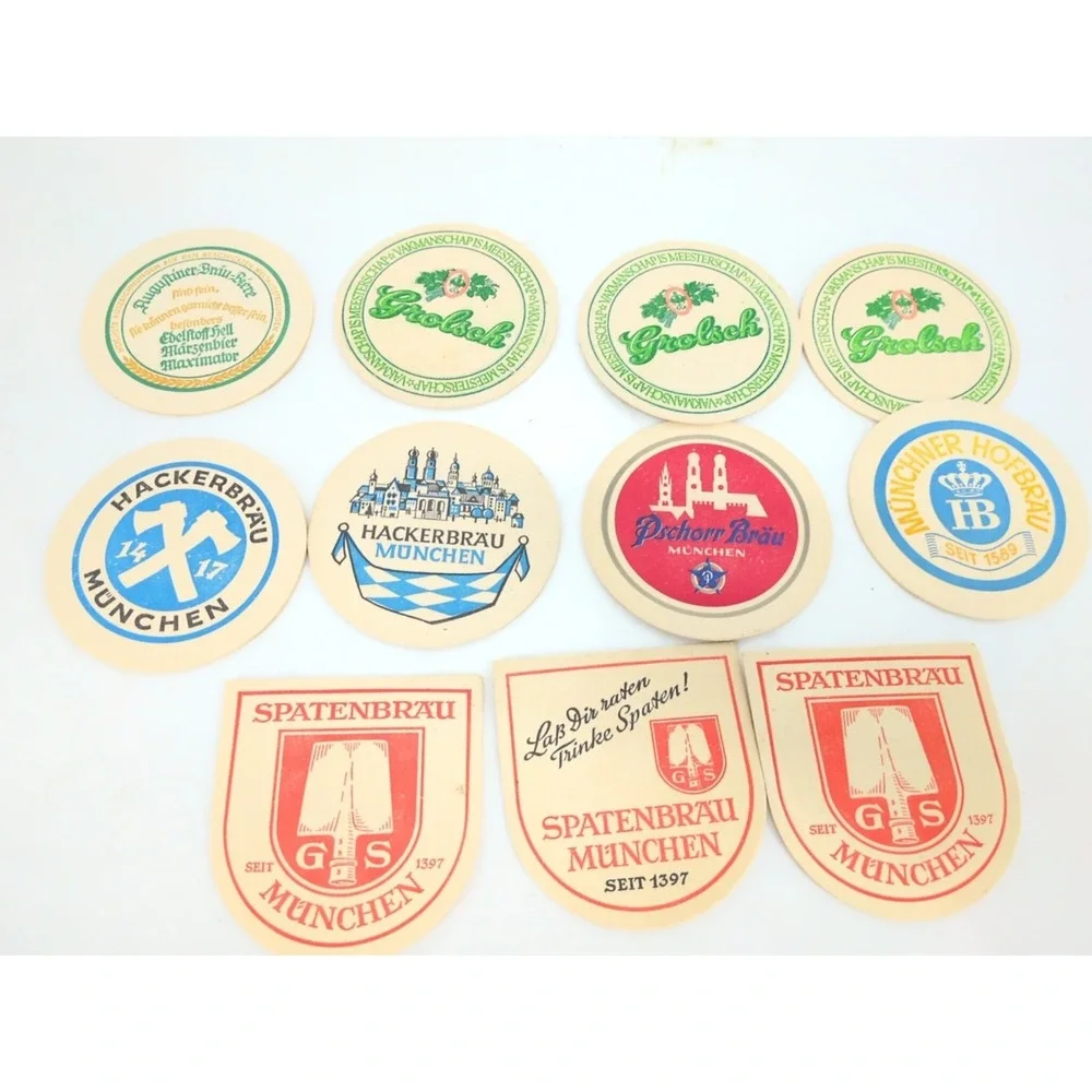 VTG German Beer Bar Coaster Spatenbrau Hackerbrau Grolsch Munchner Pschorr Brau